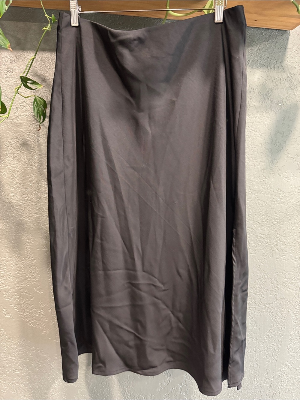a new day Black Satin Midi Skirt